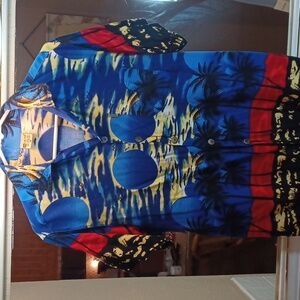 In Gear Vintage  Blue Hawaiian Shirt M – Tropical Sunset Palms